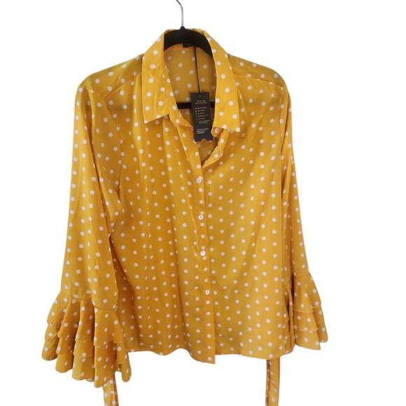 Vonda Tops - Vonda Yellow Polka Dot Women's Top. Bell Sleeves. Ties On the sleeves.